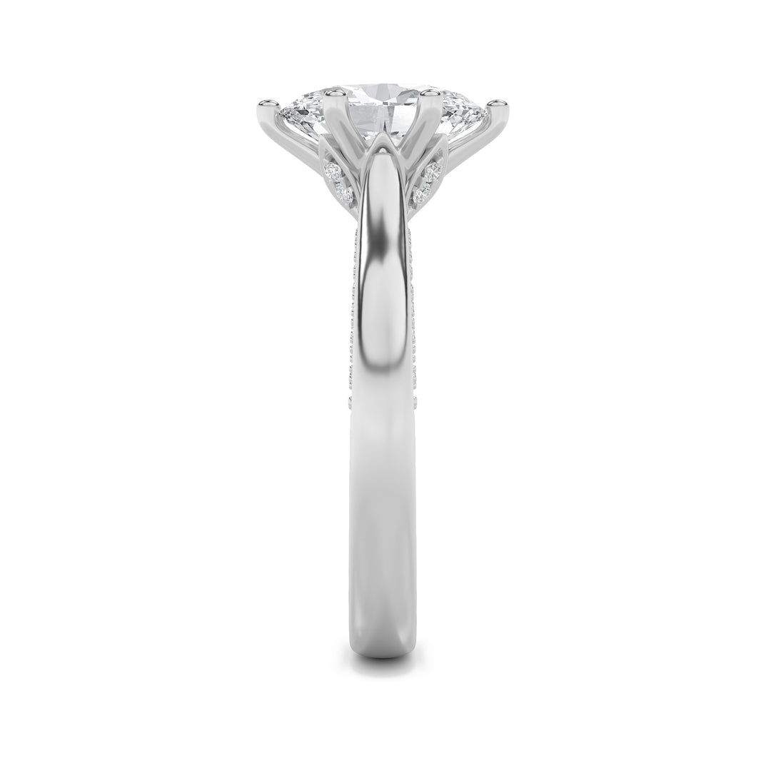 2Cttw Oval Shaped Lab Grown Diamond (F/VS) Tulip Motif Accented Engagement Ring in 14K Gold