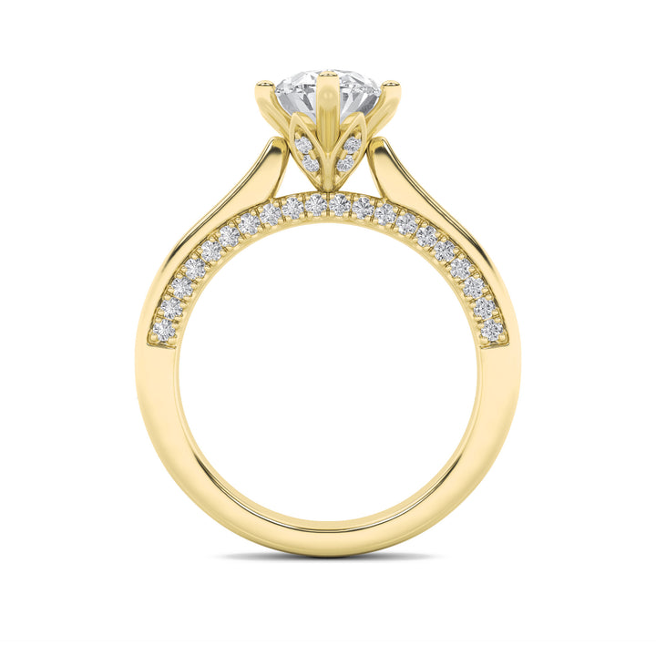 2Cttw Oval Shaped Lab Grown Diamond (F/VS) Tulip Motif Accented Engagement Ring in 14K Gold