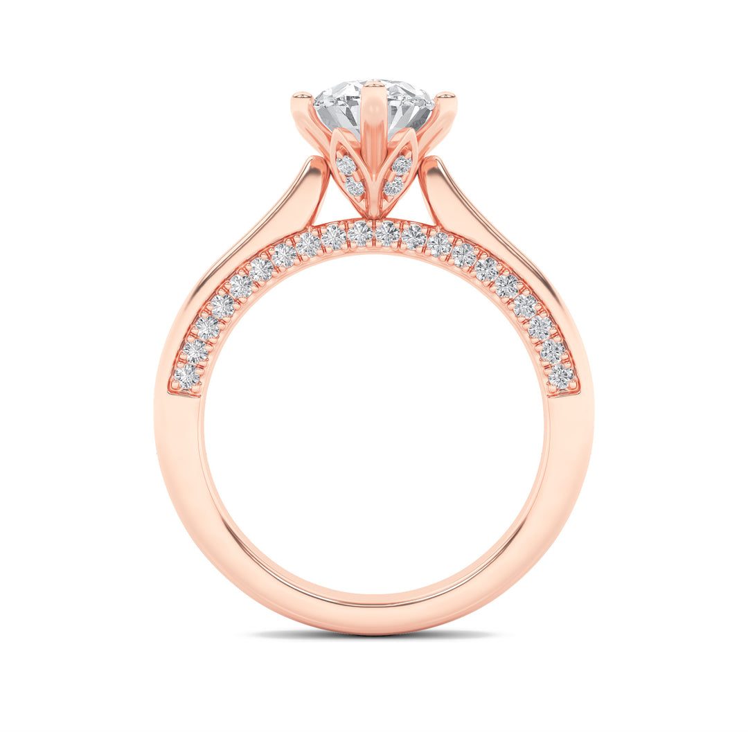 2Cttw Oval Shaped Lab Grown Diamond (F/VS) Tulip Motif Accented Engagement Ring in 14K Gold