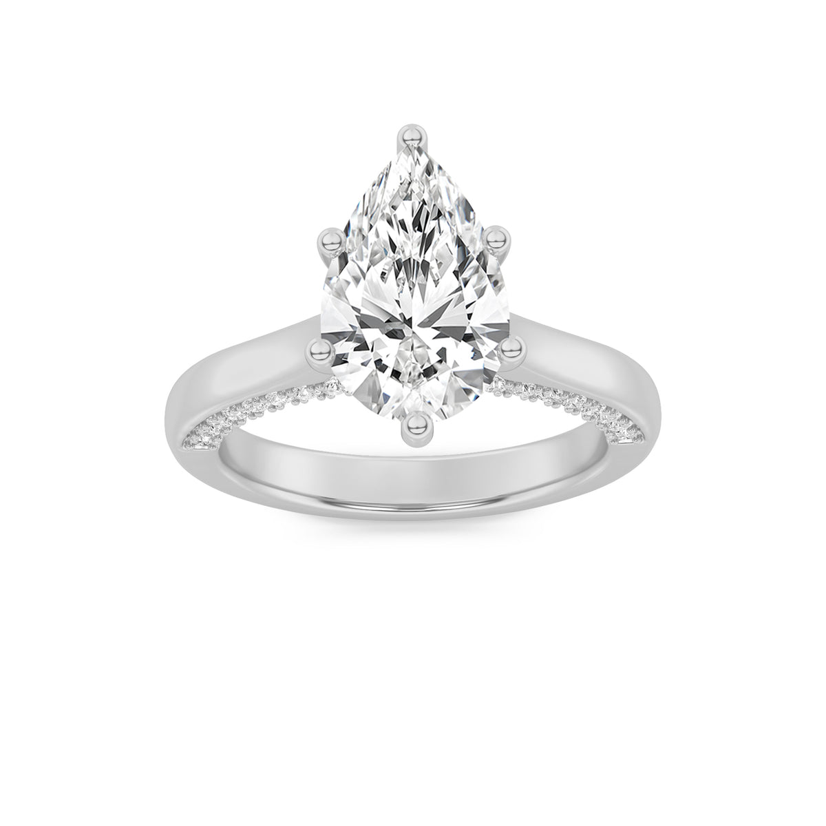 1.25Cttw Pear Shaped Lab Grown Diamond (F/VS) Tulip Motif Accented Engagement Ring in 14K Gold
