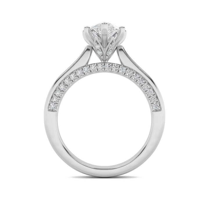 1.25Cttw Pear Shaped Lab Grown Diamond (F/VS) Tulip Motif Accented Engagement Ring in 14K Gold