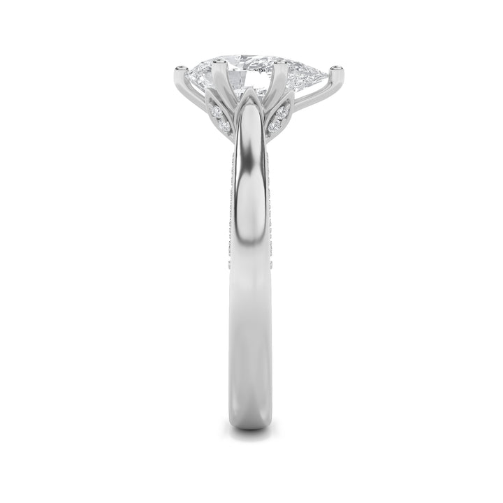 1.25Cttw Pear Shaped Lab Grown Diamond (F/VS) Tulip Motif Accented Engagement Ring in 14K Gold