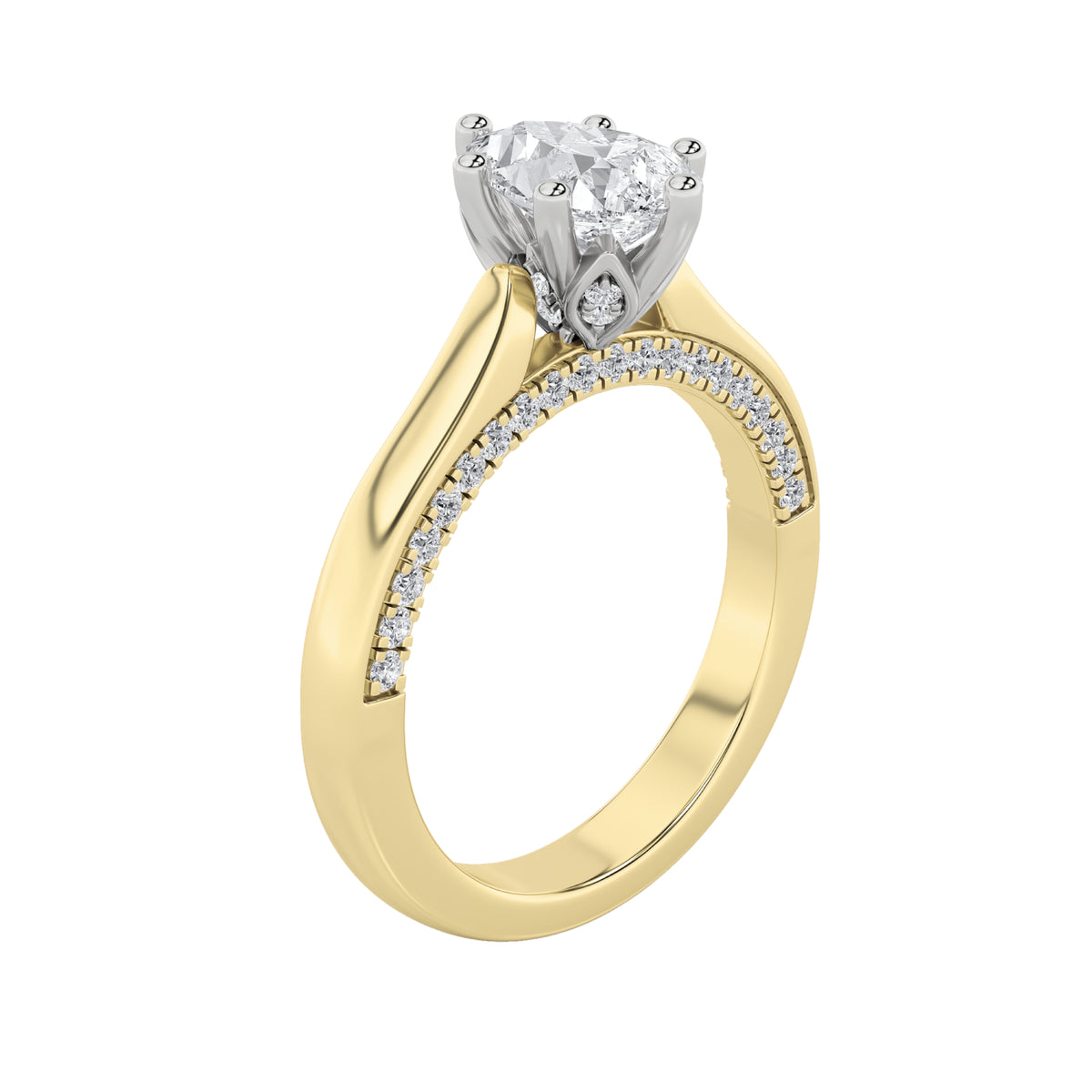 1.25Cttw Pear Shaped Lab Grown Diamond (F/VS) Tulip Motif Accented Engagement Ring in 14K Gold