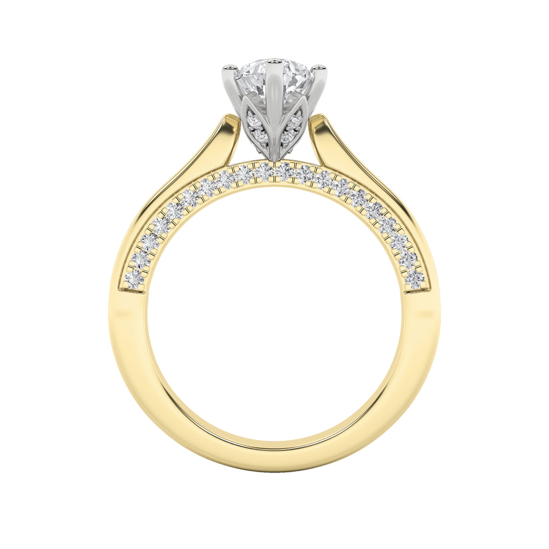 1.25Cttw Pear Shaped Lab Grown Diamond (F/VS) Tulip Motif Accented Engagement Ring in 14K Gold