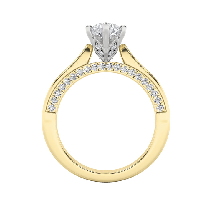 1.25Cttw Pear Shaped Lab Grown Diamond (F/VS) Tulip Motif Accented Engagement Ring in 14K Gold