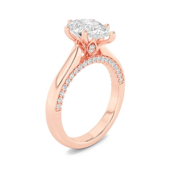 2Cttw Pear Shaped Lab Grown Diamond (F/VS) Tulip Motif Accented Engagement Ring in 14K Gold