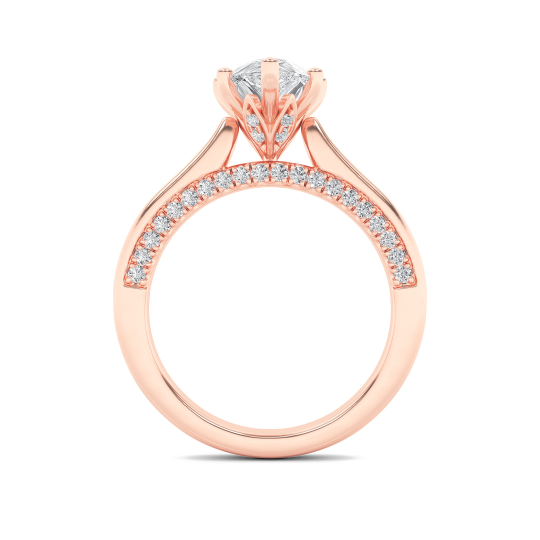2Cttw Pear Shaped Lab Grown Diamond (F/VS) Tulip Motif Accented Engagement Ring in 14K Gold