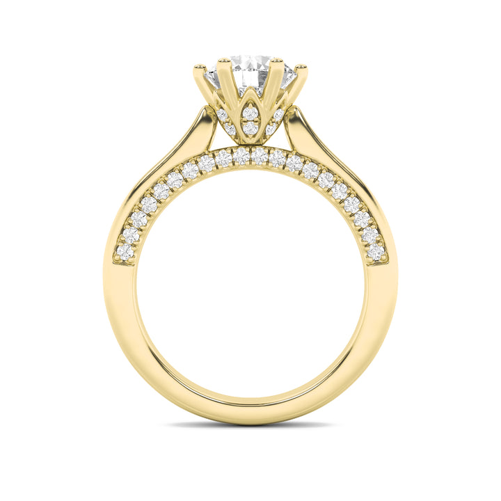 1.25Cttw Round Shaped Lab Grown Diamond (F/VS) Tulip Motif Accented Engagement Ring in 14K Gold