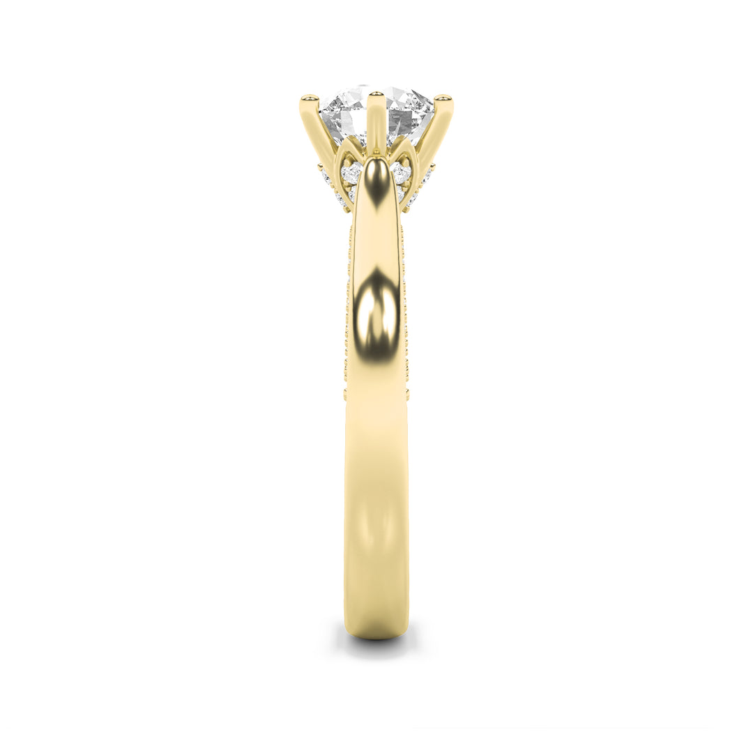 1.25Cttw Round Shaped Lab Grown Diamond (F/VS) Tulip Motif Accented Engagement Ring in 14K Gold
