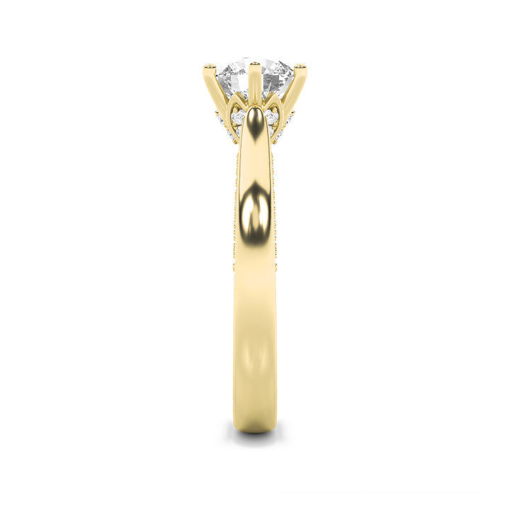 1.25Cttw Round Shaped Lab Grown Diamond (F/VS) Tulip Motif Accented Engagement Ring in 14K Gold