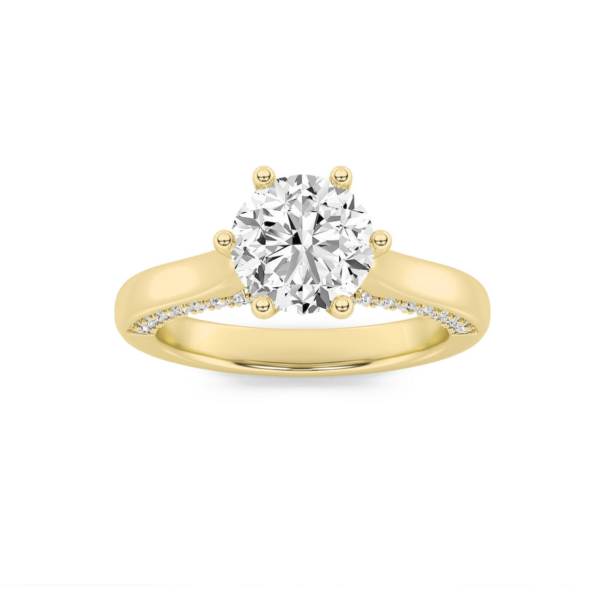 2Cttw Round Shaped Lab Grown Diamond (F/VS) TulipMotif Accented Engagement Ring in 14K Gold