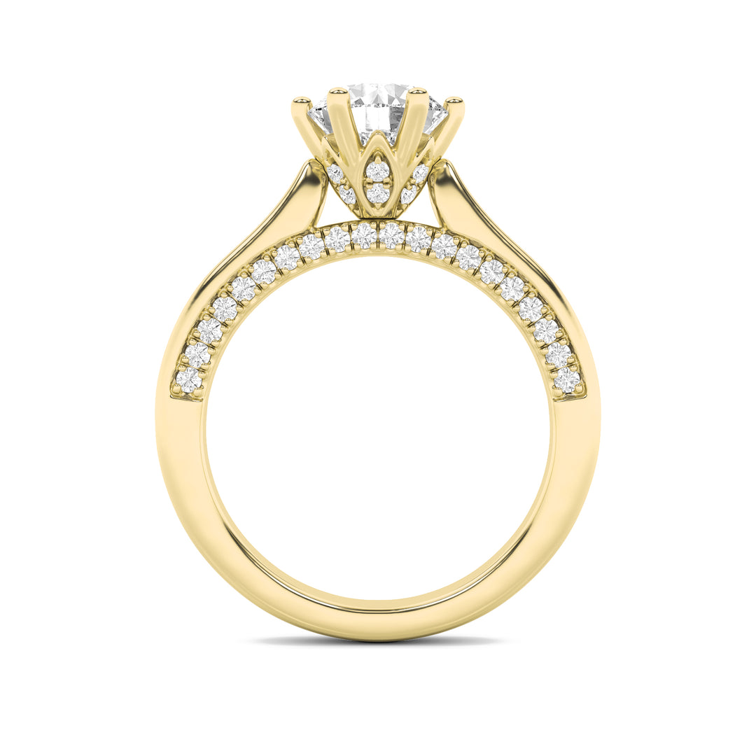 2Cttw Round Shaped Lab Grown Diamond (F/VS) TulipMotif Accented Engagement Ring in 14K Gold