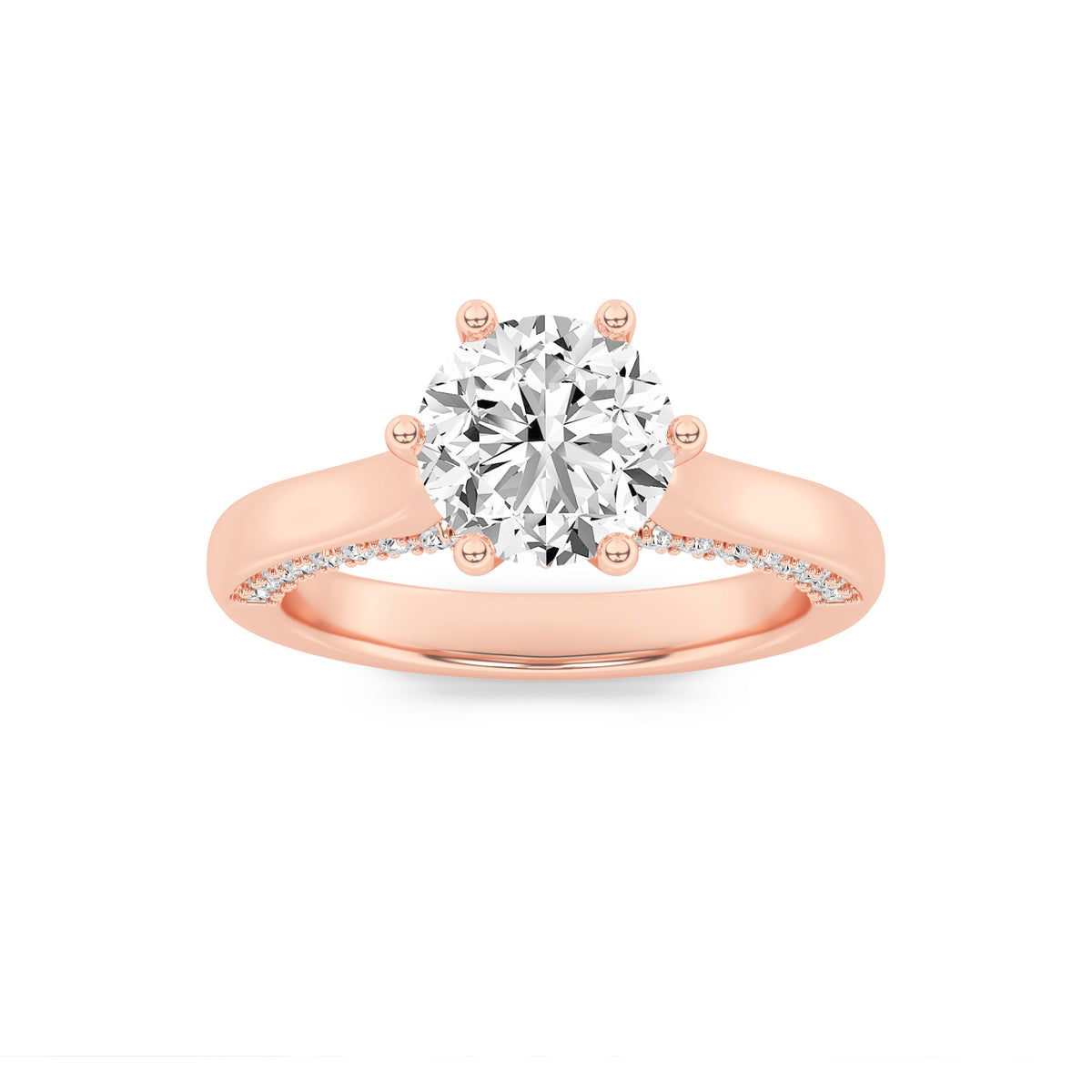 2Cttw Round Shaped Lab Grown Diamond (F/VS) TulipMotif Accented Engagement Ring in 14K Gold