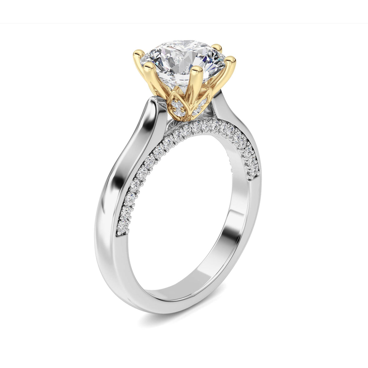 2Cttw Round Shaped Lab Grown Diamond (F/VS) TulipMotif Accented Engagement Ring in 14K Gold