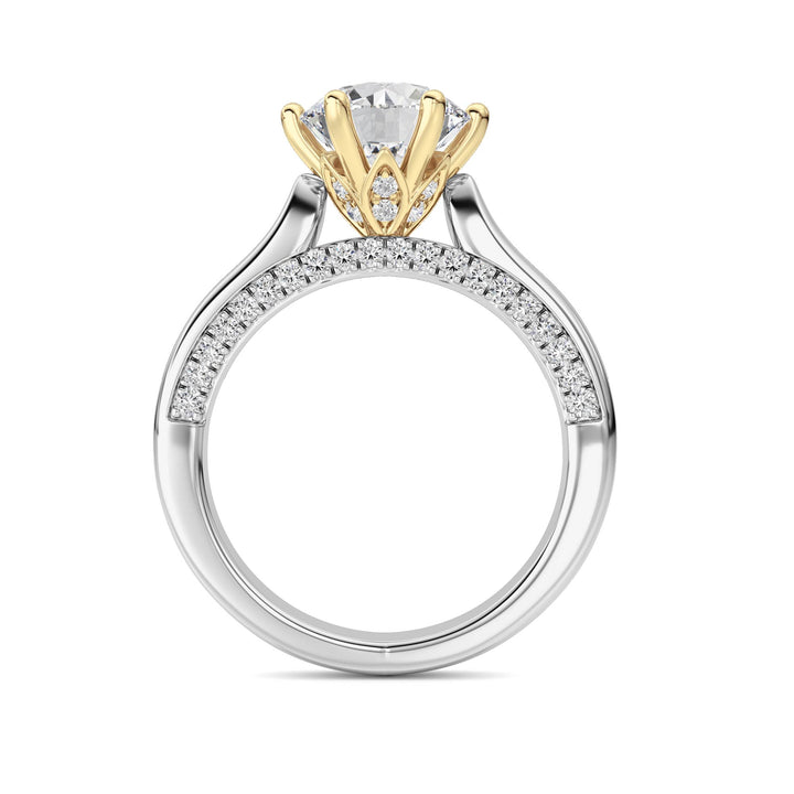 2Cttw Round Shaped Lab Grown Diamond (F/VS) TulipMotif Accented Engagement Ring in 14K Gold