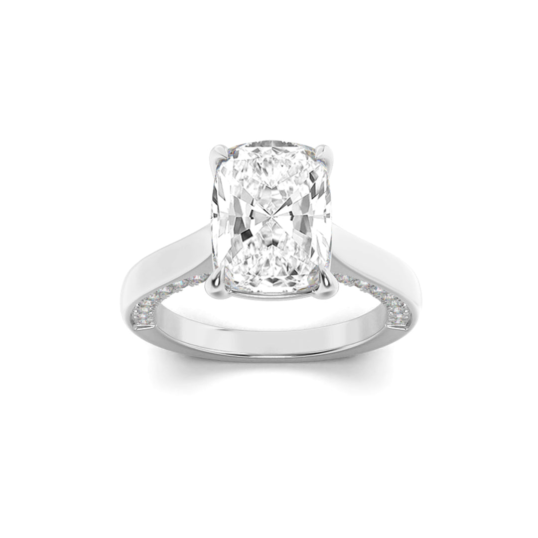 2.5Cttw Elongated Cushion Shaped Lab Grown Diamond (F/VS) Accented Bridge Shank Engagement Ring in 14K Gold