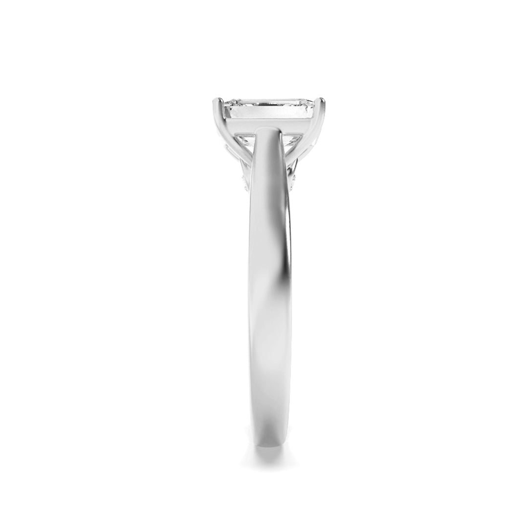 1.25Cttw Emerald Shaped Lab Grown Diamond (F/VS) Accented Bridge Shank Engagement Ring in 14K Gold
