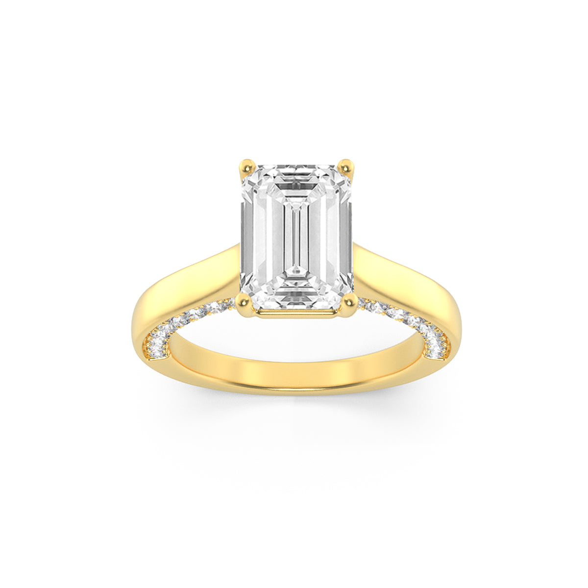 2Cttw Emerald Shaped Lab Grown Diamond (G/VS) Accented Bridge Shank Engagement Ring in 14K Gold