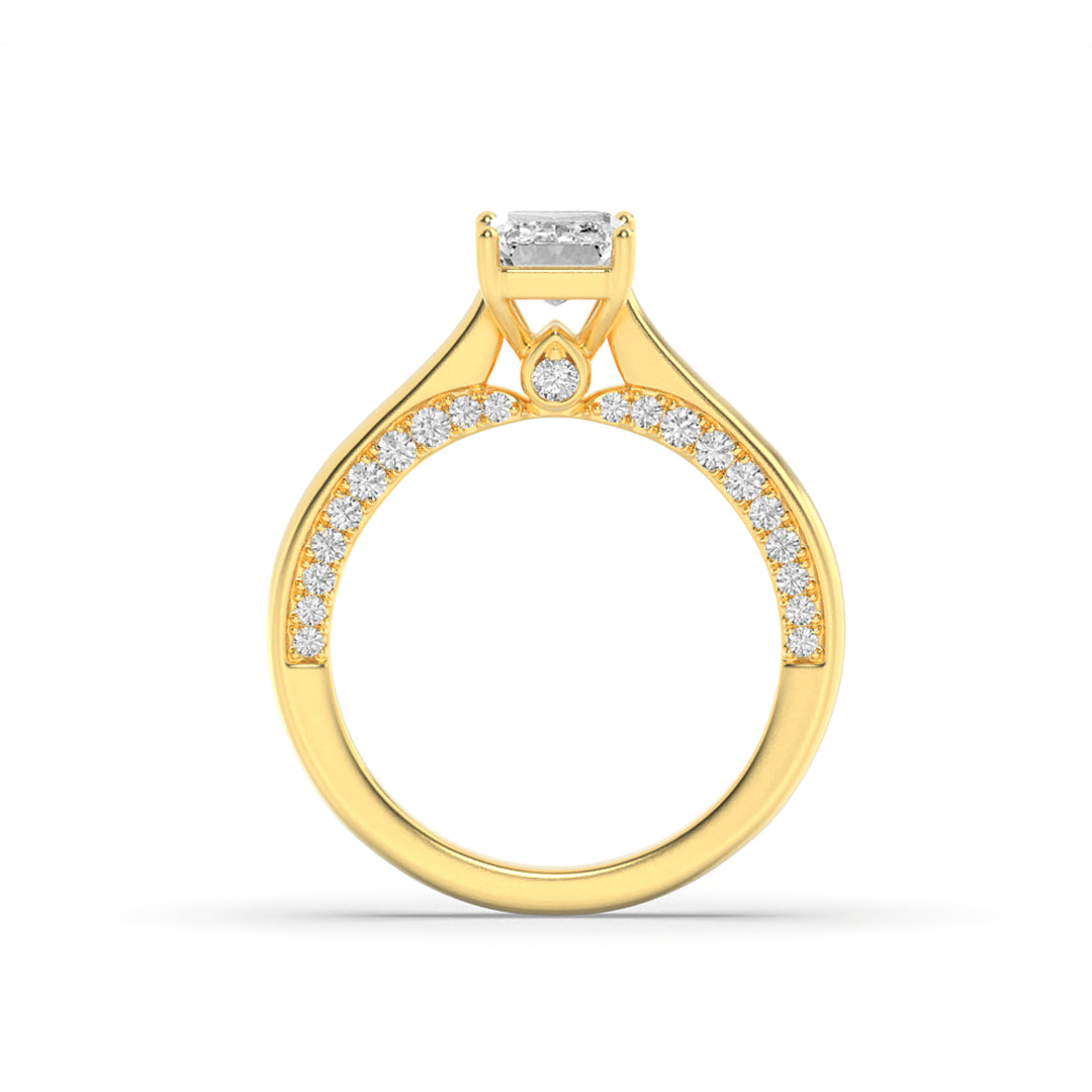 2Cttw Emerald Shaped Lab Grown Diamond (G/VS) Accented Bridge Shank Engagement Ring in 14K Gold