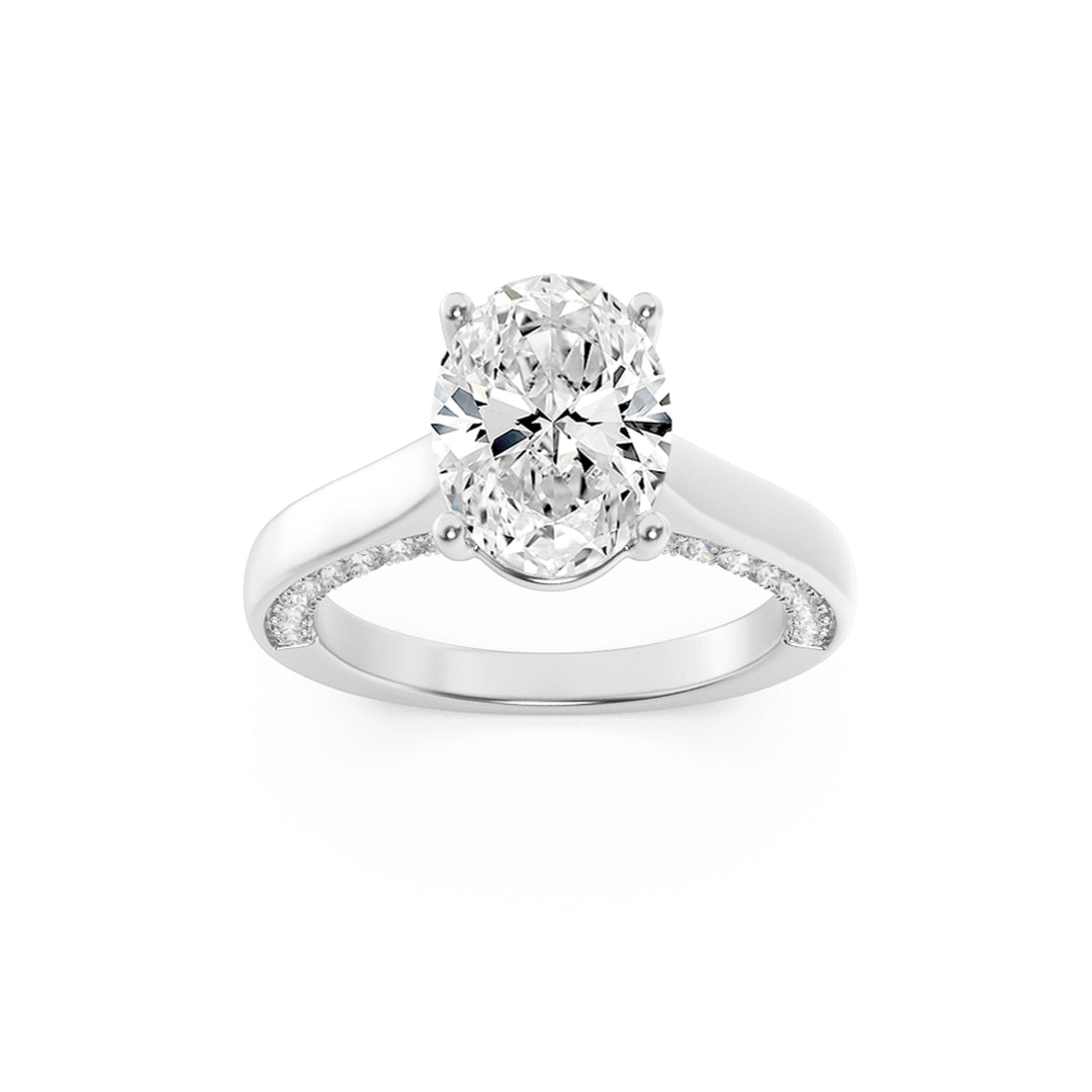 2Cttw Oval Shaped Lab Grown Diamond (F/VS) Accented Bridge Shank Engagement Ring in 14K Gold