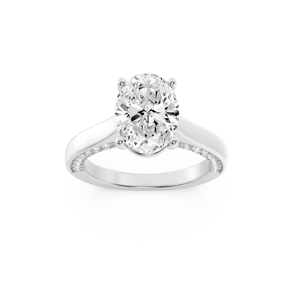 2Cttw Oval Shaped Lab Grown Diamond (F/VS) Accented Bridge Shank Engagement Ring in 14K Gold
