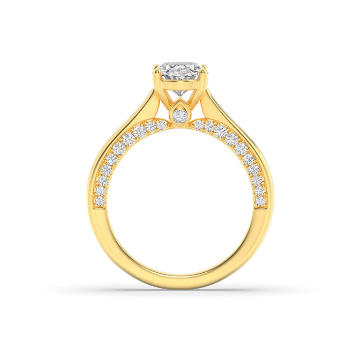 2Cttw Oval Shaped Lab Grown Diamond (F/VS) Accented Bridge Shank Engagement Ring in 14K Gold