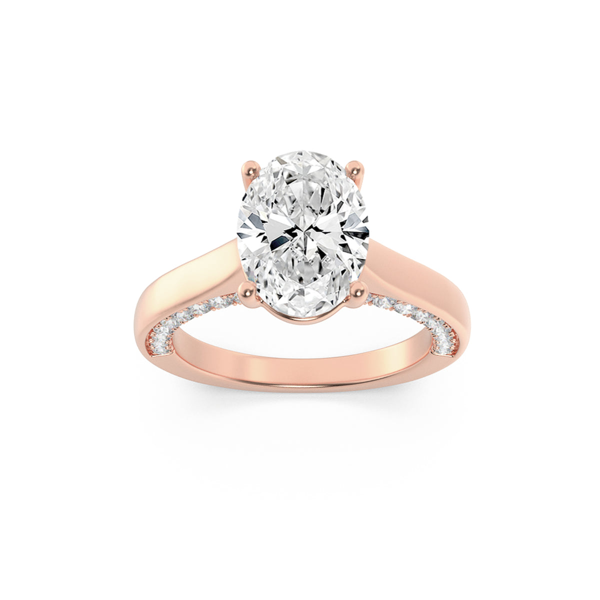 2Cttw Oval Shaped Lab Grown Diamond (F/VS) Accented Bridge Shank Engagement Ring in 14K Gold