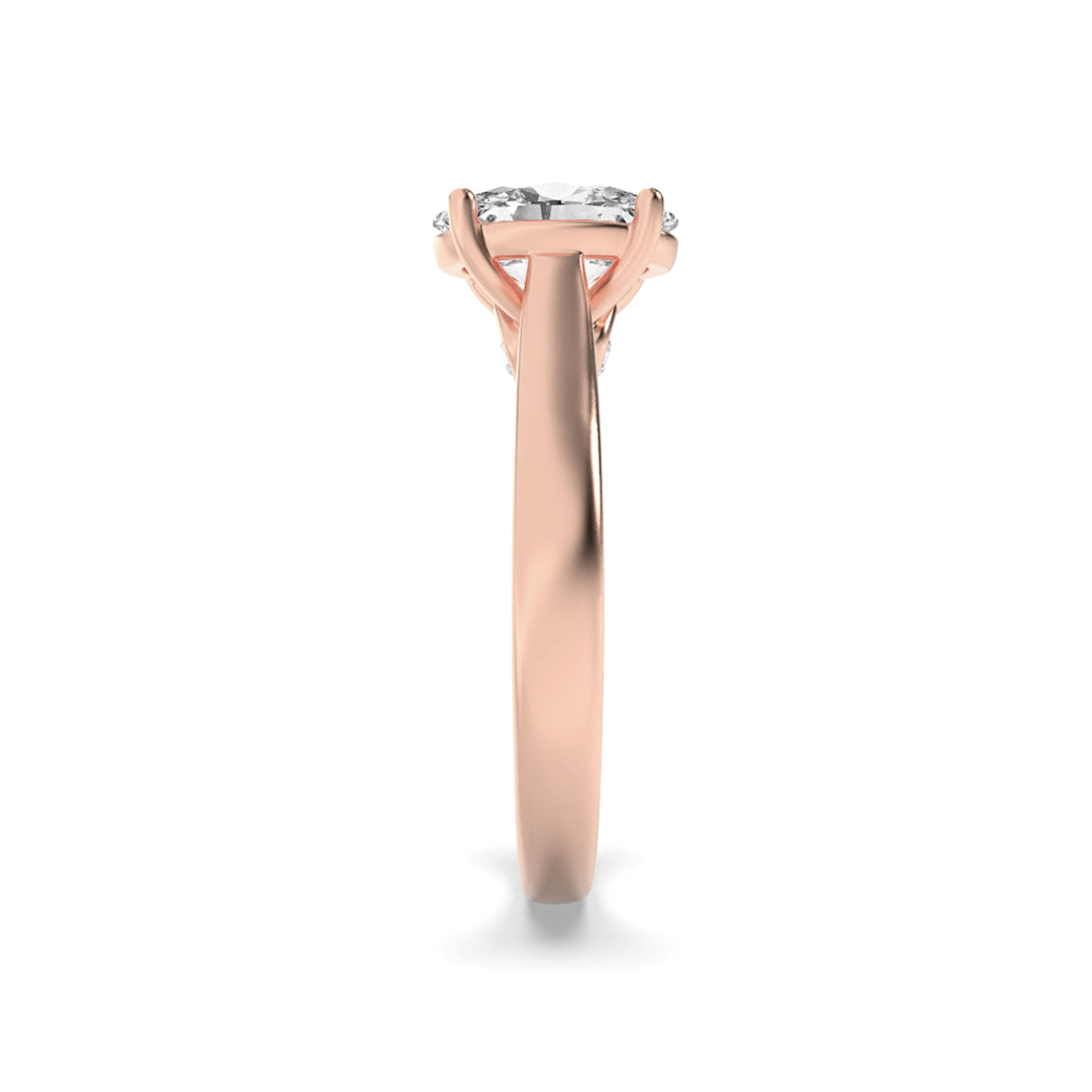 2Cttw Oval Shaped Lab Grown Diamond (F/VS) Accented Bridge Shank Engagement Ring in 14K Gold