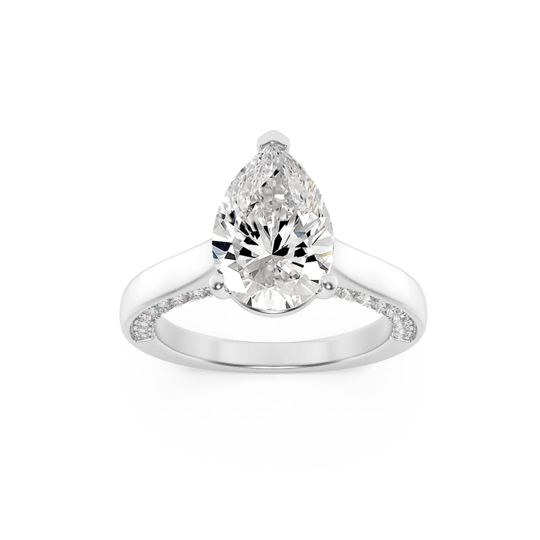 1.25Cttw Pear Shaped Lab Grown Diamond (F/VS) Accented Bridge Shank Engagement Ring in 14K Gold