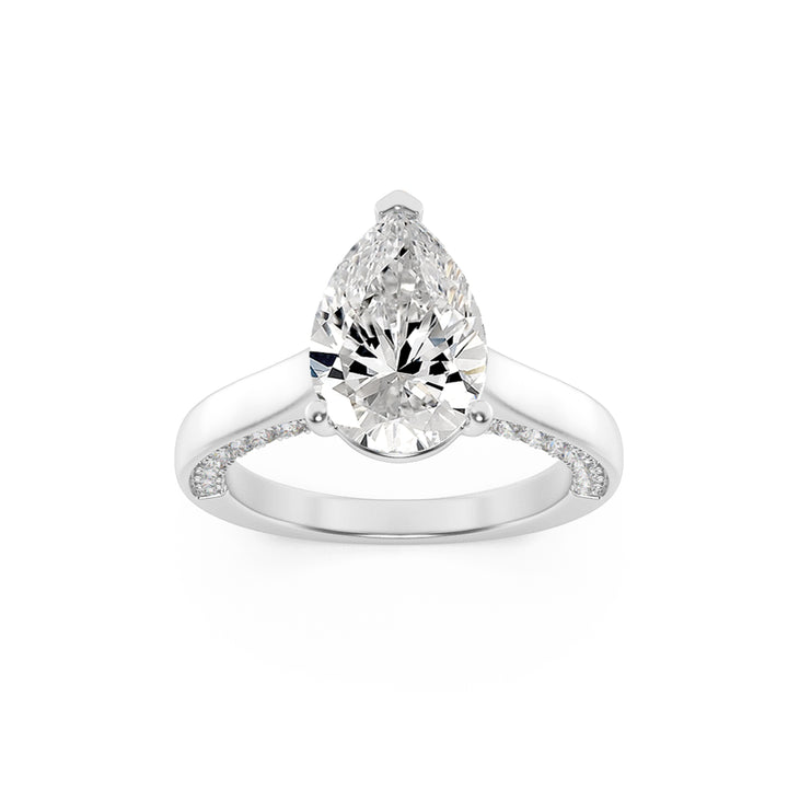 1.25Cttw Pear Shaped Lab Grown Diamond (F/VS) Accented Bridge Shank Engagement Ring in 14K Gold