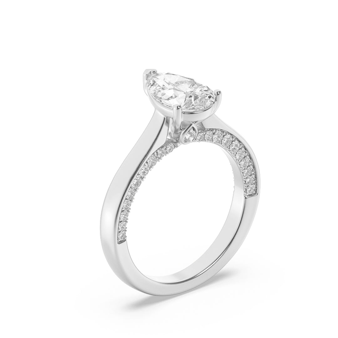 1.25Cttw Pear Shaped Lab Grown Diamond (F/VS) Accented Bridge Shank Engagement Ring in 14K Gold