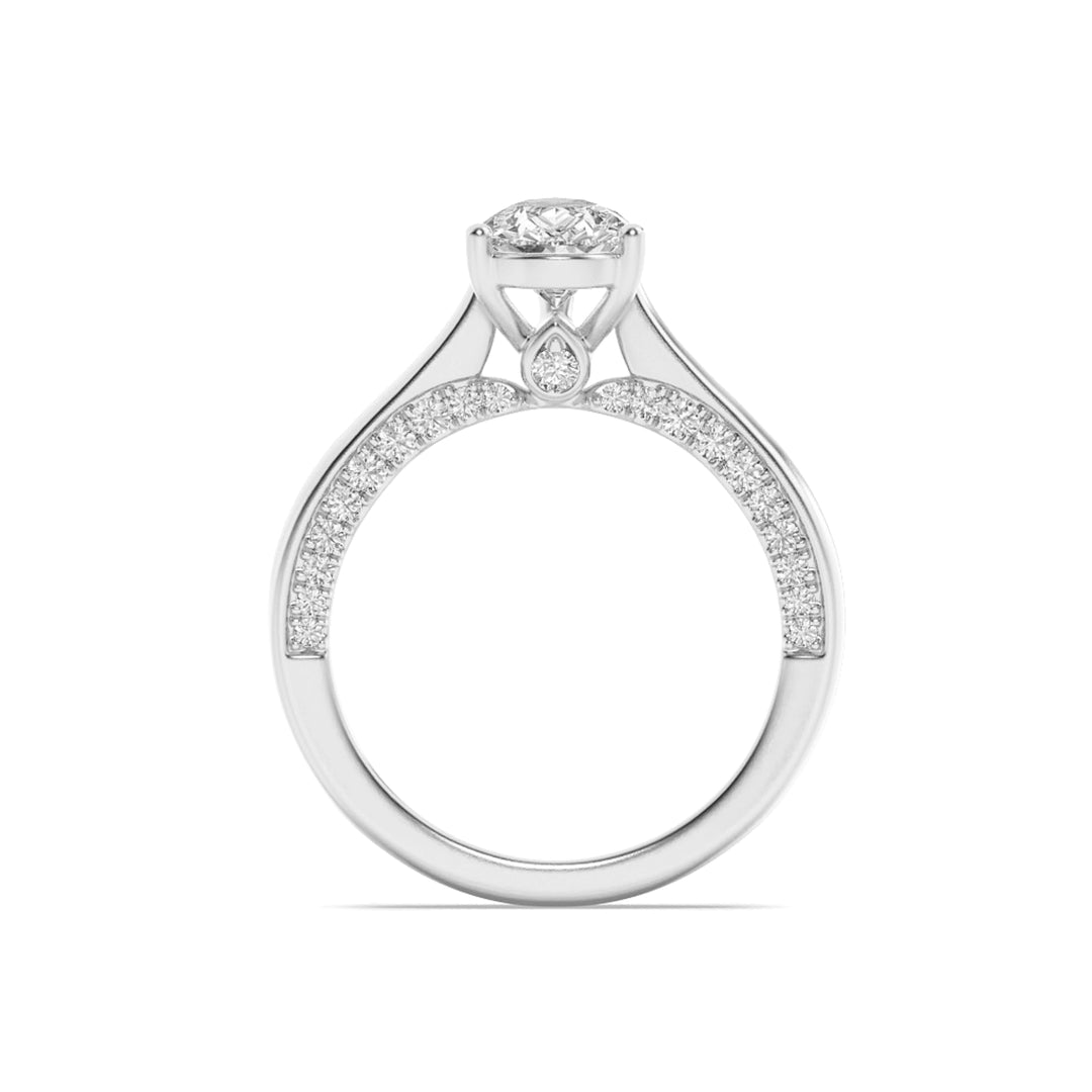 1.25Cttw Pear Shaped Lab Grown Diamond (F/VS) Accented Bridge Shank Engagement Ring in 14K Gold