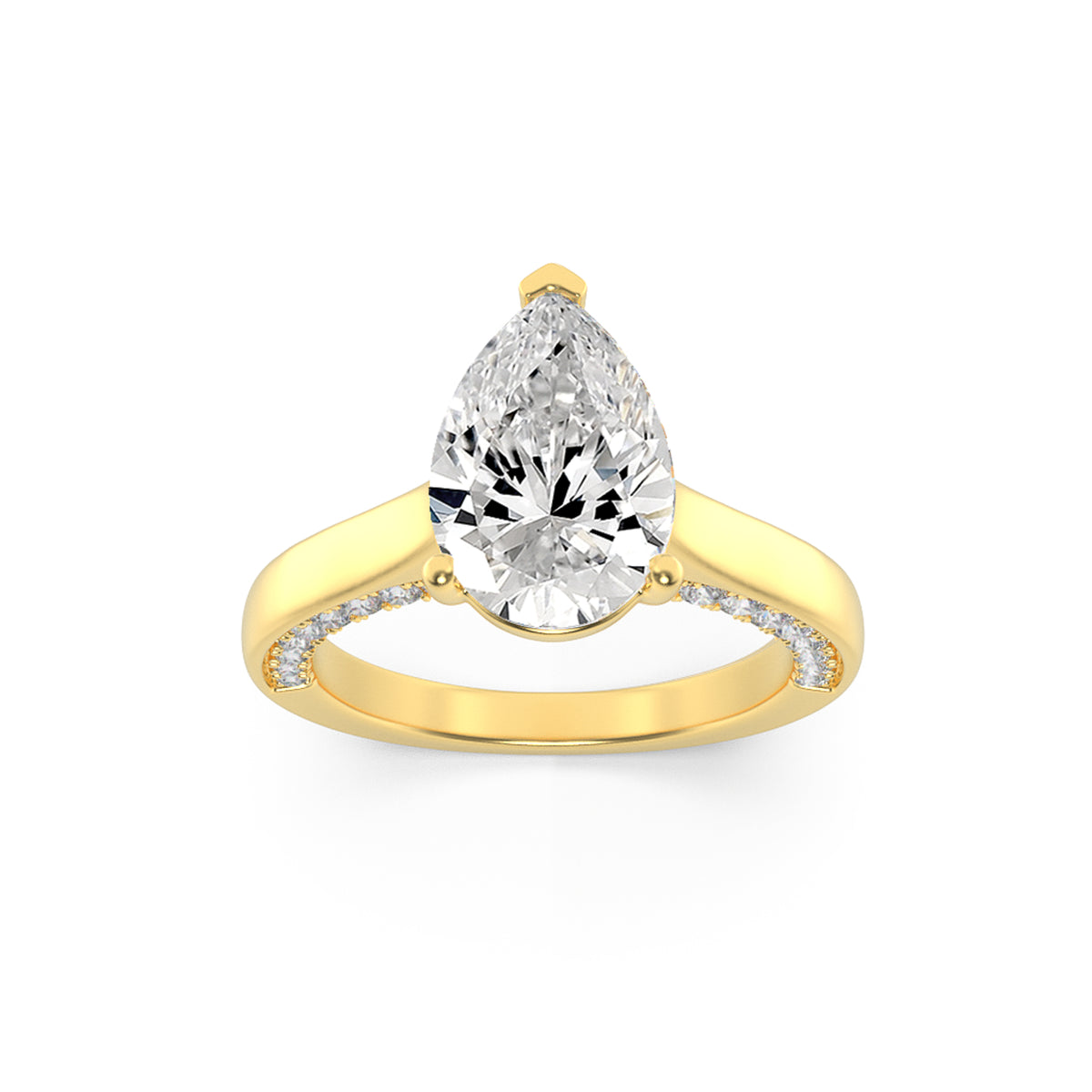 2Cttw Pear Shaped Lab Grown Diamond (F/VS) Accented Bridge Shank Engagement Ring in 14K Gold