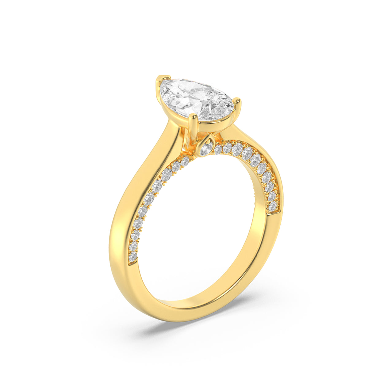 2Cttw Pear Shaped Lab Grown Diamond (F/VS) Accented Bridge Shank Engagement Ring in 14K Gold