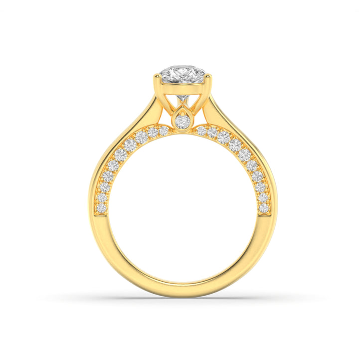 2Cttw Pear Shaped Lab Grown Diamond (F/VS) Accented Bridge Shank Engagement Ring in 14K Gold