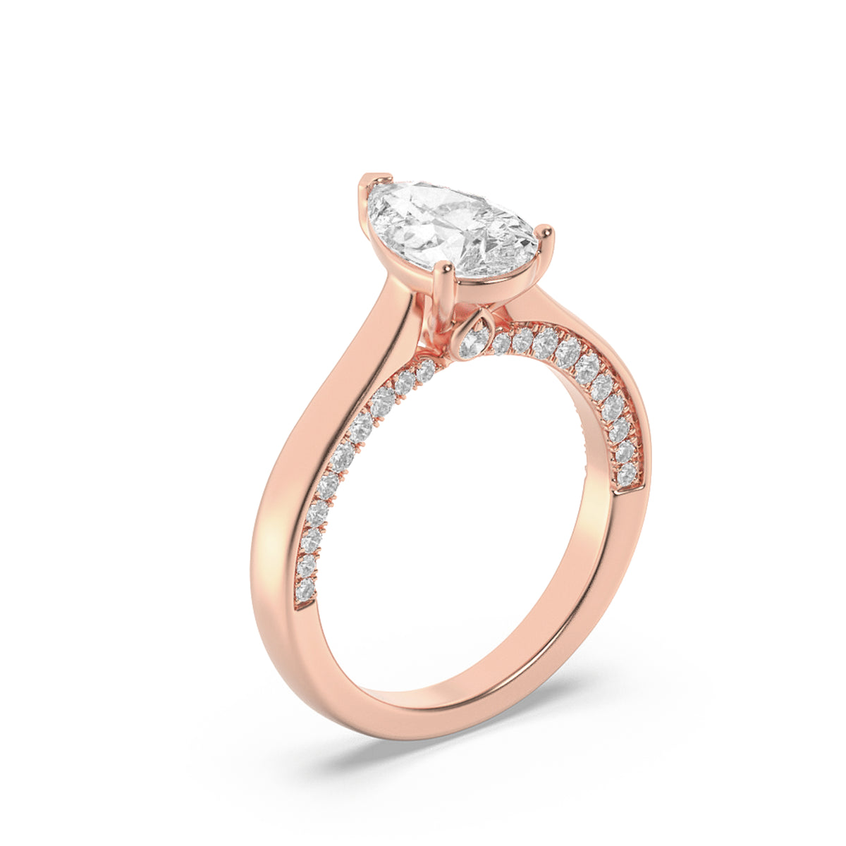 2Cttw Pear Shaped Lab Grown Diamond (F/VS) Accented Bridge Shank Engagement Ring in 14K Gold