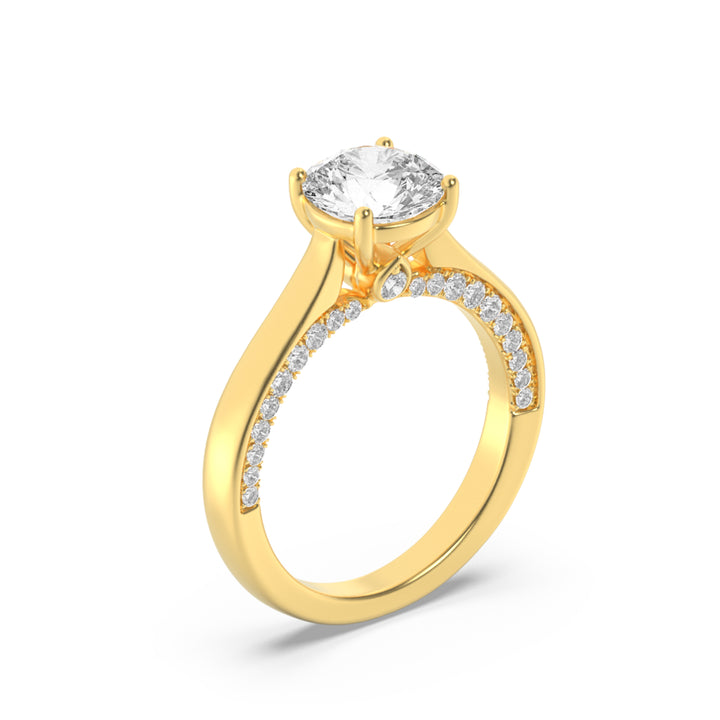1.33Cttw Round Shaped Lab Grown Diamond (F/VS) Accented Bridge Shank Engagement Ring in 14K Gold