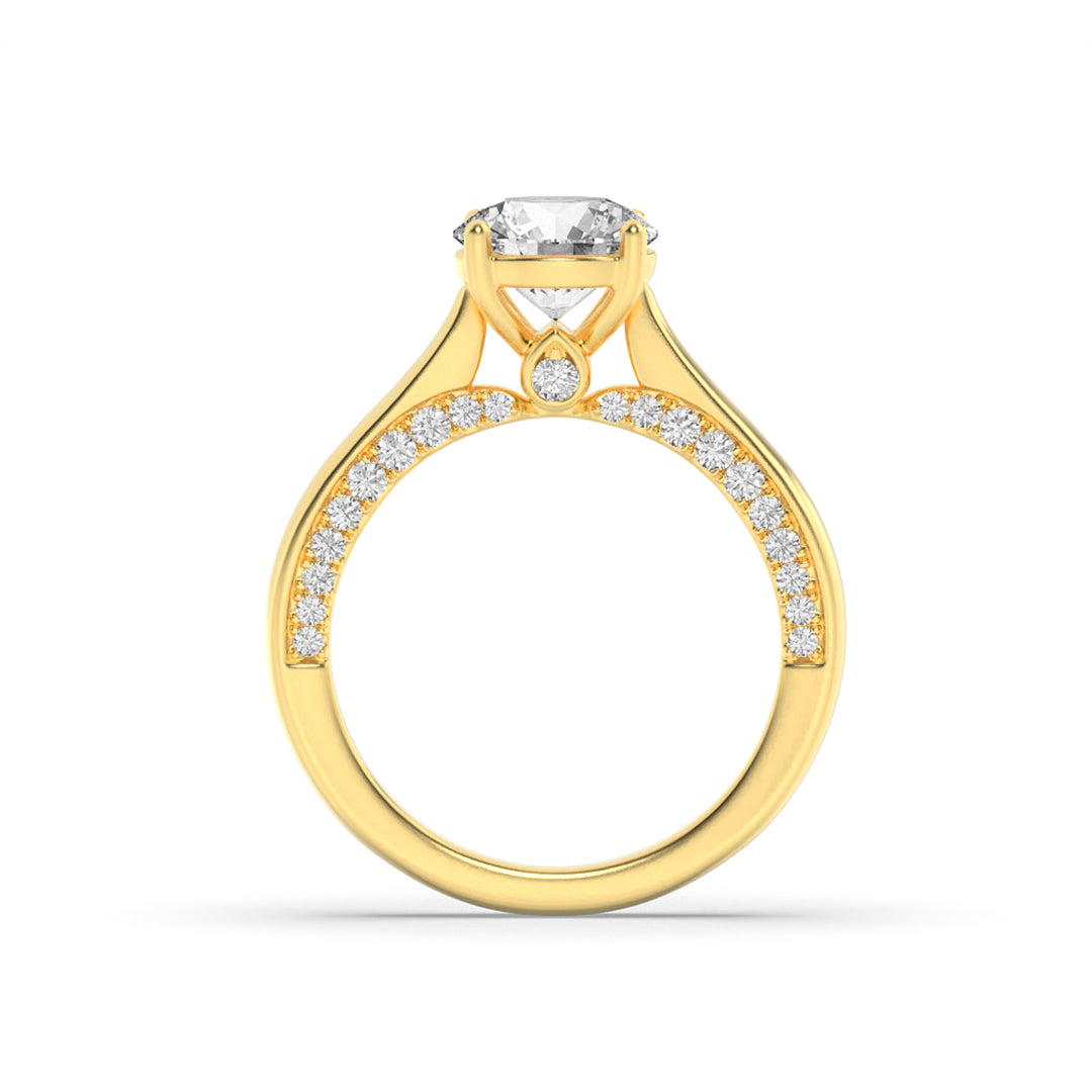 1.33Cttw Round Shaped Lab Grown Diamond (F/VS) Accented Bridge Shank Engagement Ring in 14K Gold