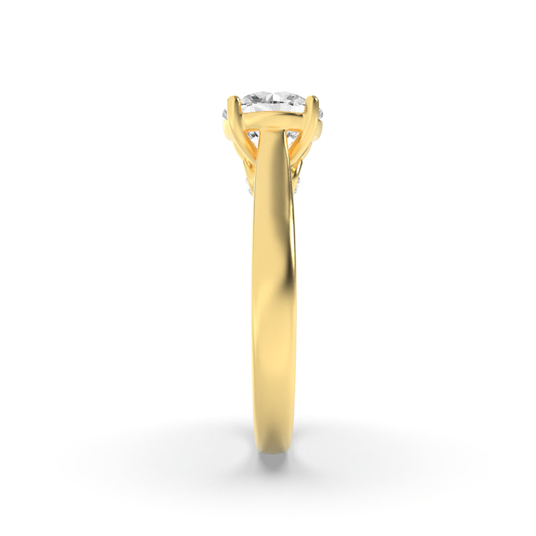 1.33Cttw Round Shaped Lab Grown Diamond (F/VS) Accented Bridge Shank Engagement Ring in 14K Gold