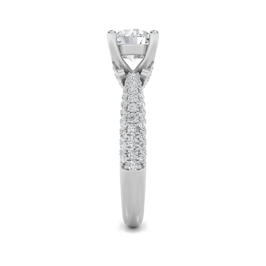 2Cttw Round Shaped Lab Grown Diamond (F/VS) ThreeRow Micro Pave Engagement Ring in 14K Gold