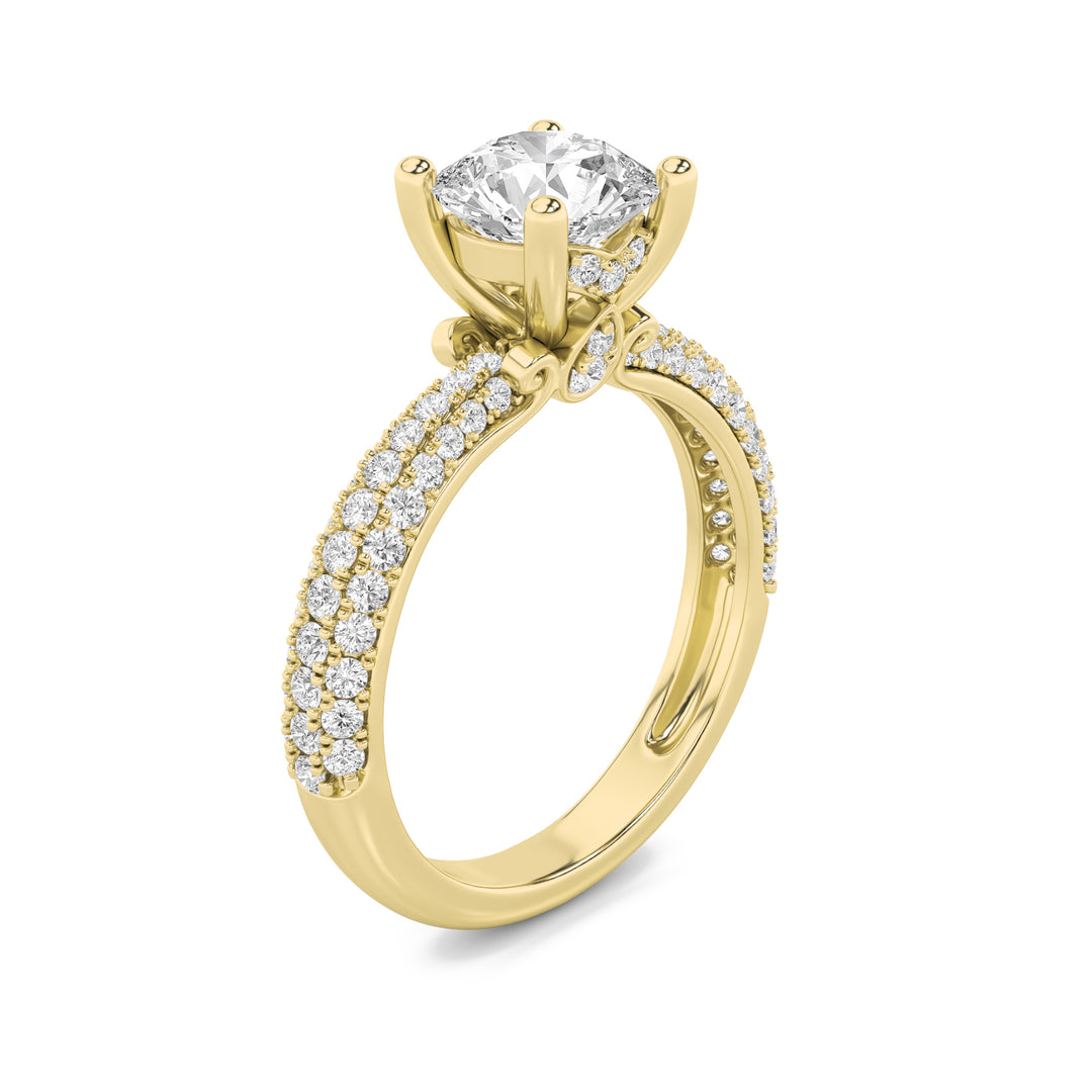2Cttw Round Shaped Lab Grown Diamond (G/VS) ThreeRow Micro Pave Engagement Ring in 14K Gold