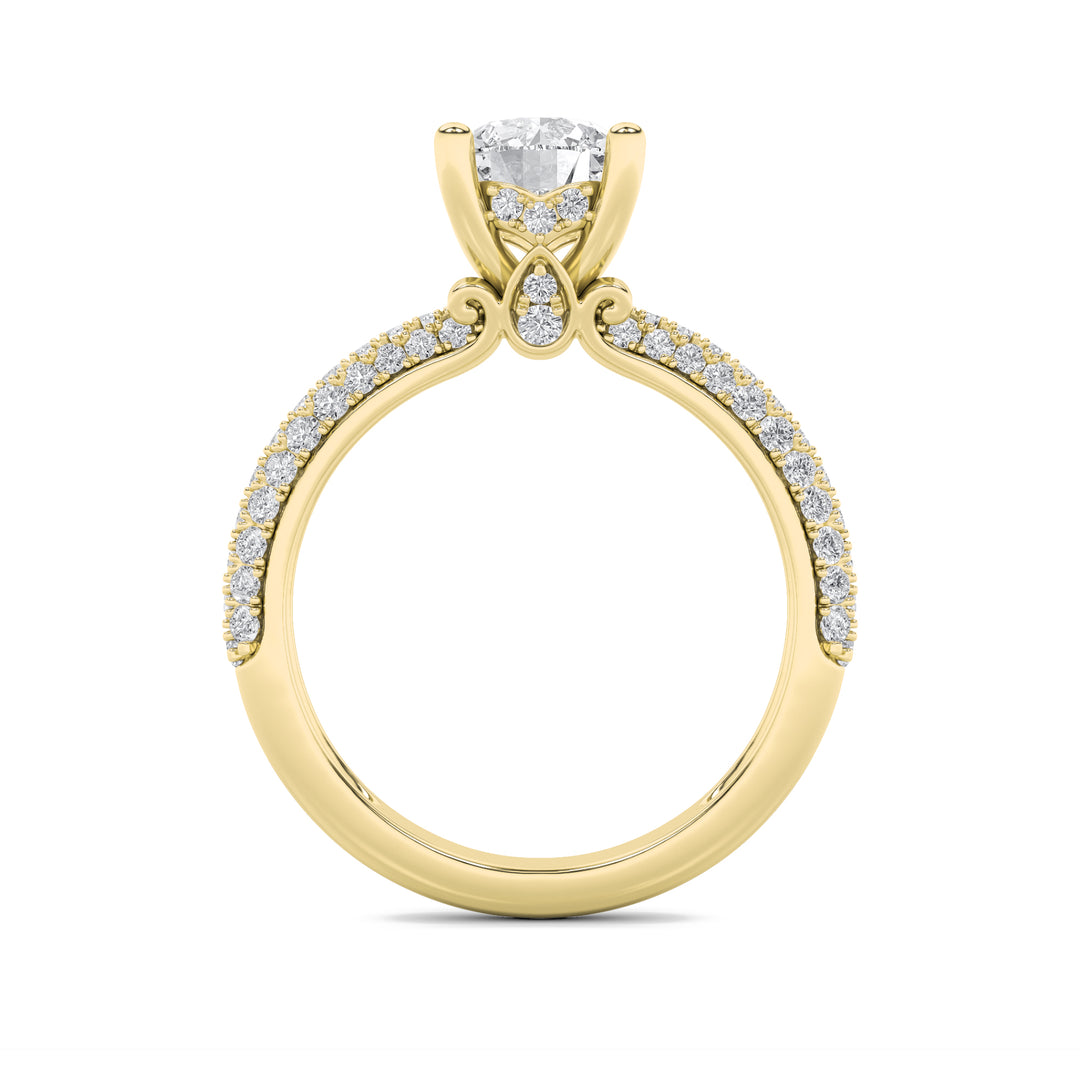 2Cttw Round Shaped Lab Grown Diamond (G/VS) ThreeRow Micro Pave Engagement Ring in 14K Gold