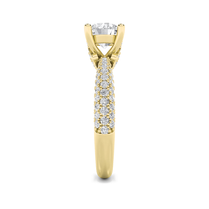 2Cttw Round Shaped Lab Grown Diamond (G/VS) ThreeRow Micro Pave Engagement Ring in 14K Gold