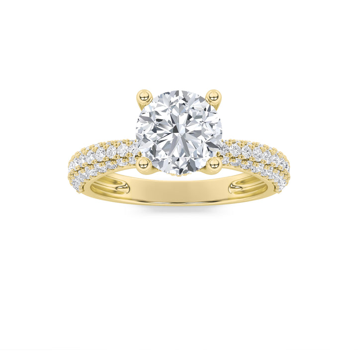 2CTW Round Shaped Lab Grown Diamond (F/VVS) Three Row Micro Pave Engagement Ring in 14K Gold