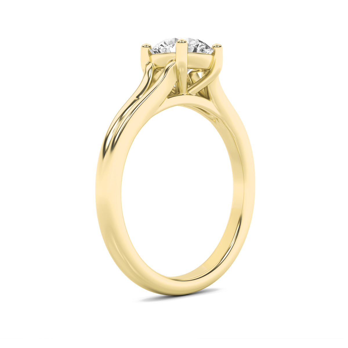 1Cttw Round Shaped Lab Grown Diamond (F/VS) SplitShank Solitaire Engagement Ring in 14K Gold