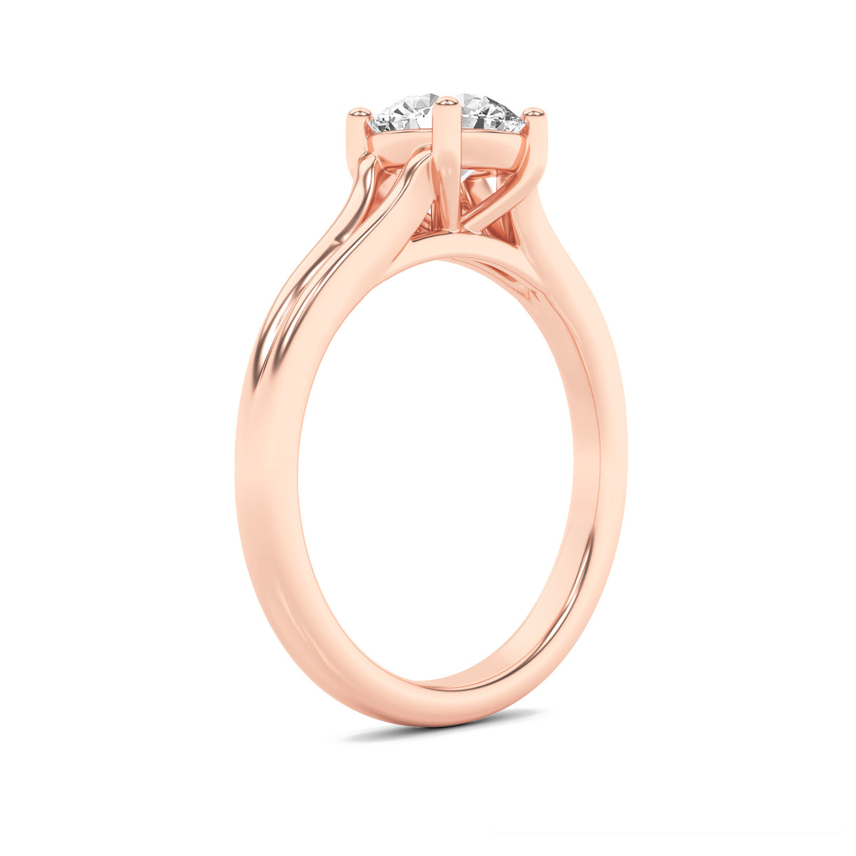 1Cttw Round Shaped Lab Grown Diamond (F/VS) SplitShank Solitaire Engagement Ring in 14K Gold