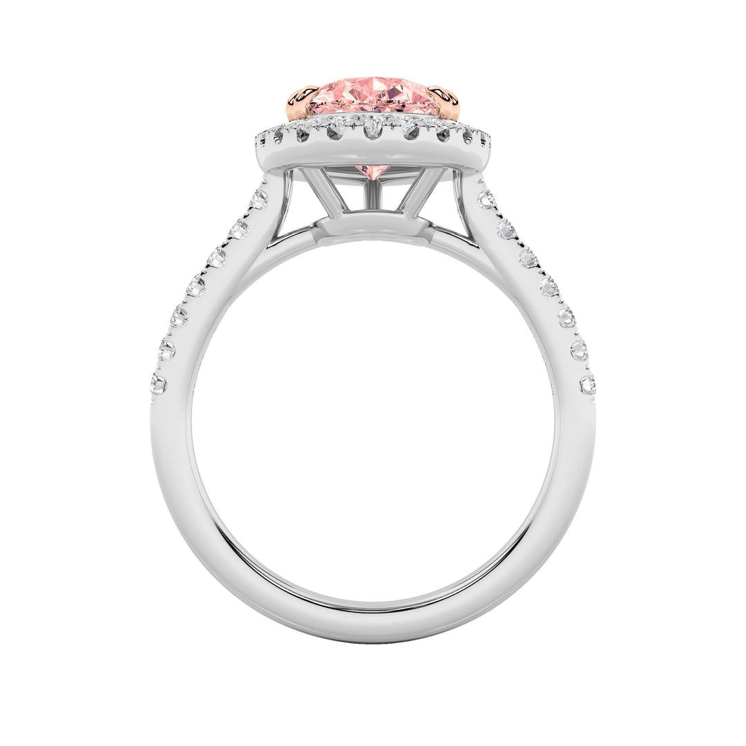 3Cttw Pear Shaped Lab Grown Diamond (F/VS) Bolld Accented Halo Engagement Ring in 14K Gold