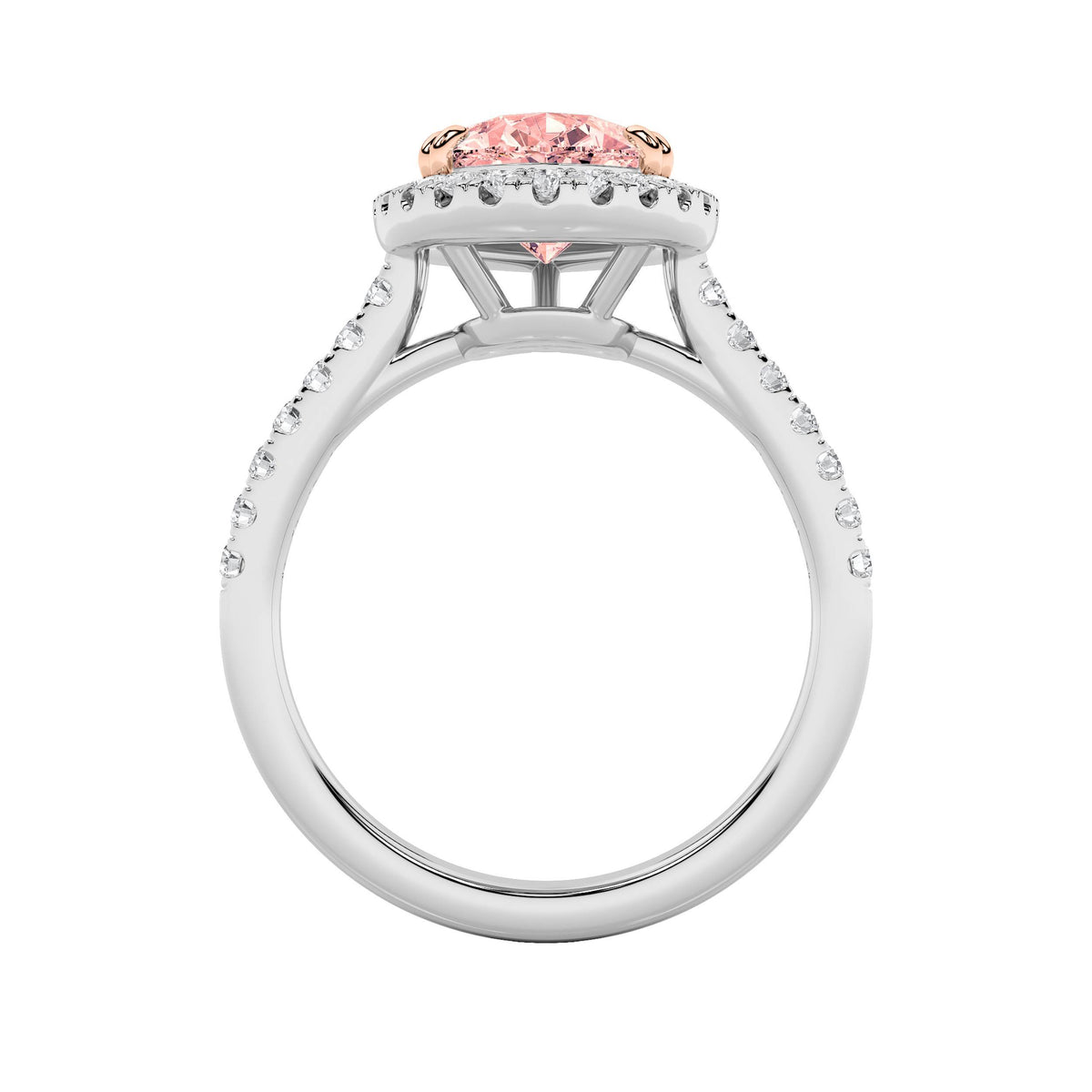 3Cttw Pear Shaped Lab Grown Diamond (F/VS) Bolld Accented Halo Engagement Ring in 14K Gold