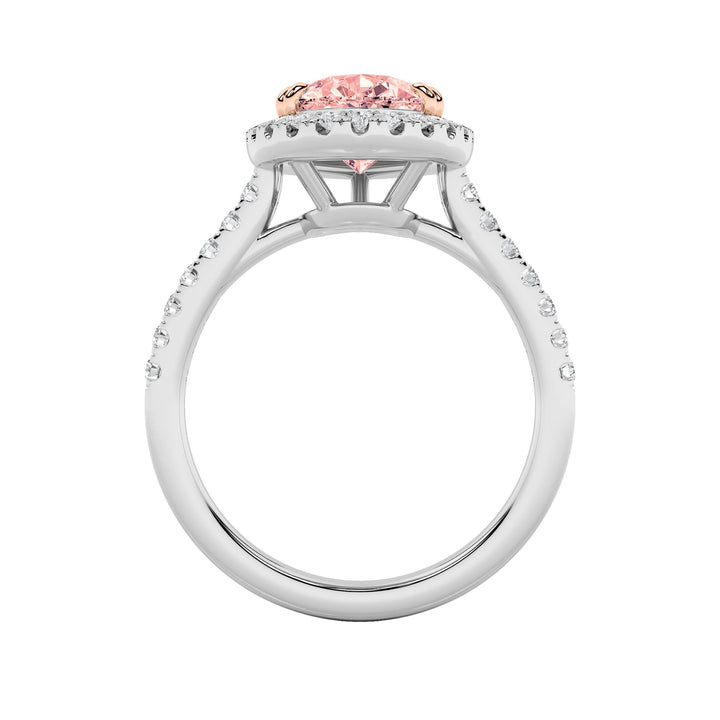 3Cttw Pear Shaped Lab Grown Diamond (F/VS) Bolld Accented Halo Engagement Ring in 14K Gold