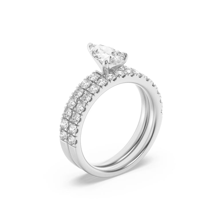 2Cttw Pear Shaped Lab Grown Diamond (G/VS) Classic Accented  Set With Band and Engagement Ring in 14K Gold
